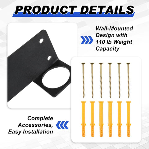 Wall Mount Jack Stand Organizer For Hydraulic Floor Jacks, Heavy Duty Car And Truck Tool Storage Rack, Space Saving Bracket shown with screws and anchors