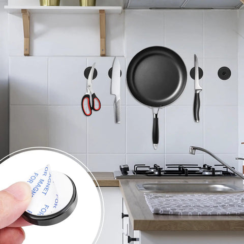 Heavy Duty Rare Earth Neodymium Cup Magnets With Adhesive Backing holding kitchen tools on wall