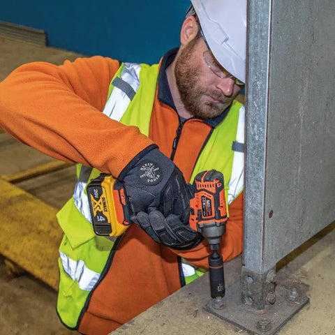 Worker using Impact Socket Set For One Half Inch Drive Metric 12 Point Deep Sockets Self Adjusting Between Sizes Four Sockets Cover 32 X