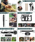 Survival kit with 262 pieces including fire starter, multi-tool, paracord bracelet, spoon/whistle, and pouch