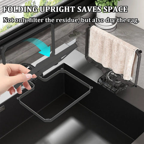 No Fuss Kitchen Sink Strainer With Heavy Duty Filter Mesh Bag And Grip Tight Suction Cup Quick Fold Design, folding design catching scraps.
