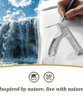 Concept sketch of Brushed Nickel Single Handle Waterfall Bathroom Faucet With 6 Inch Deck Plate Metal Pop Up Drain And cUPC Water Supply Lines Sleek Dope Bath Upgrade For 3 Hole Or 4 Inch Setup next to a natural waterfall background.
