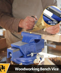 Heavy Duty 6 Inch Bench Vise Clamp With 150mm Jaw, Table Top Desktop Clamp, 360 Degree Swivel Base And Anvil holding wood