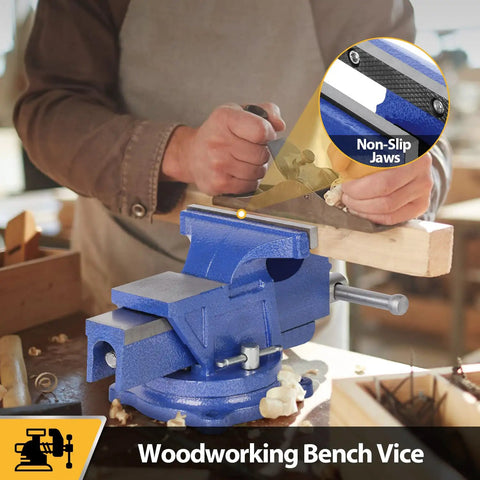 Heavy Duty 6 Inch Bench Vise Clamp With 150mm Jaw, Table Top Desktop Clamp, 360 Degree Swivel Base And Anvil holding wood