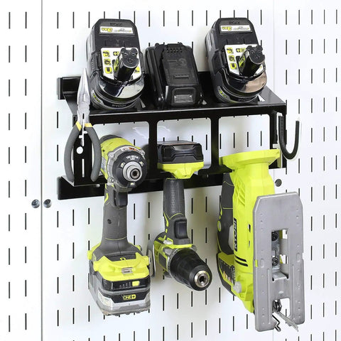 Pegboard Drill Holder For Pegboard System Compact Black Power Tool Storage Rack That Holds Up To 3 Drills Or Tools And 3 Spare Batteries Wall Mounted Organizer For Your Home Garage