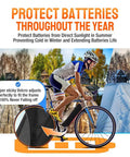 Cyclist using Thickened Battery Cover For Electric Bicycles Ebike Frame Protector, showcasing seasonal and weather protection benefits.