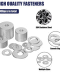 Flat washer set, WEGOUP 304 stainless steel, 100 pcs, 12 sizes (M3–M12), smooth edges