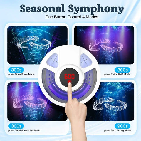 Display of High Performance Ultrasonic Jewelry Cleaner for home use with digital control and various cleaning modes.