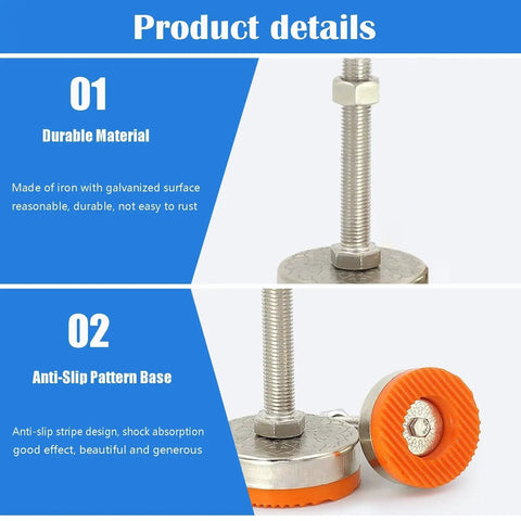 Heavy Hitter Adjustable Leveling Feet Solid As A Rock Carbon Steel Floor Shims No Sweat Quick Set Base Jacks Non Slip Support Pads For Industrial Racks And Heavy Equipment Rigged To Last 2 Pack with galvanized iron and anti-slip base.