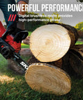 No Fuss 40v Cordless Chainsaw With Brushless Motor And Auto Lubrication Features cutting through logs on grass.