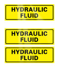 9 Pack Hydraulic Fluid Stickers 6x2 Inch Waterproof Decals with yellow background and black text for clear labeling.