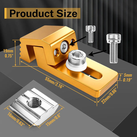 Rock Solid 2 Pack Low Profile Aluminum Hold Down Clamps with dimensions and serrated grip for CNC Router Engraving 3018 Pro Max Ultra