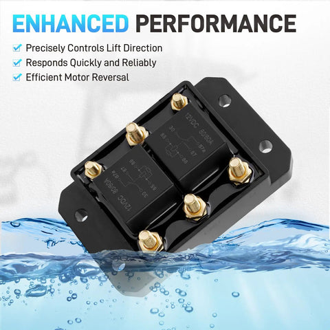 2 Pack 12V Heavy Duty Forward and Reverse Relay Module for Motors Up to 60A to 80A in black with brass studs.