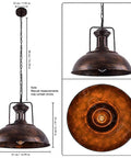 YSGUYILT Vintage Industrial Pendant Lights E26 Retro Metal Hanging Lights, Farmhouse Hanging Lamp for Restaurant Kitchen Island Rust Color 33 cm, top view.
