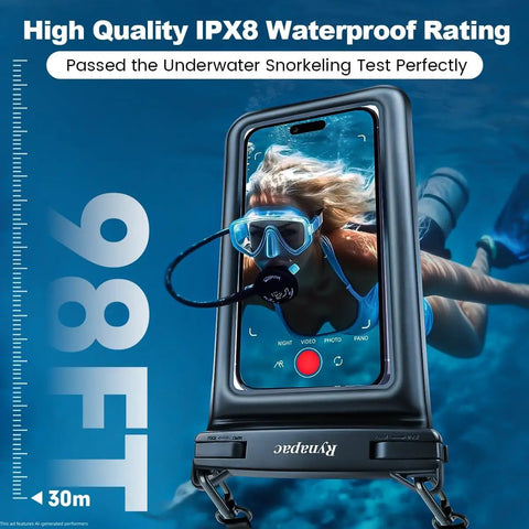 Floating Waterproof Phone Pouch 2 Pack With Adjustable Lanyard IPX8 Waterproof Case underwater snorkeling test at 98 feet