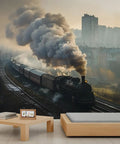 Steam Train Wall Mural With Vintage Locomotive On City Tracks 3D Look For Living Room And Bedroom Dope Large Wallpaper