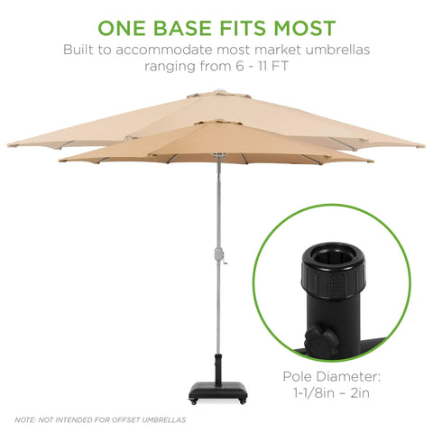 81 Pound Heavy Duty Concrete Rolling Umbrella Base With Locking Wheels And Collapsible Handles For Patio Garden Deck Outdoor Use Square Shape One Size Fits Most Umbrellas Stable Wind Resistant Base with umbrella shown