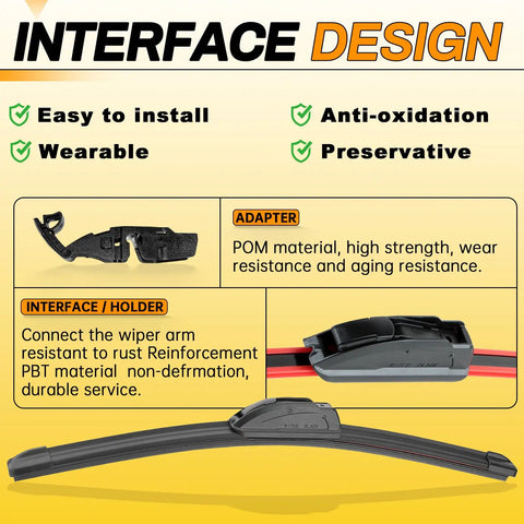 Premium All Season Windshield Wiper Blades In A 26 And 18 Inch Straight Up Two Pack, showcasing durable POM adapter and interface design.