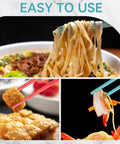 Dishwasher Safe Fiberglass Chopsticks Set for Everyday Meals, 5 Pairs, 9.5 Inch Reusable Japanese Chinese Chopsticks holding different foods.