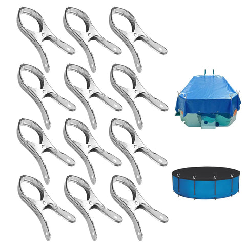 Heavy Duty 12 Pack Pool Cover Clips 4.72 Inch Stainless Steel Spring Clamps Windproof for Above Ground Pool Covers