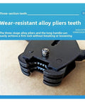 Close-up of wear-resistant alloy pliers teeth for Heavy Duty Silent Manual Strapping Machine Kit With Reinforced Tensioner And Sealer Pliers Aerospace Aluminum.