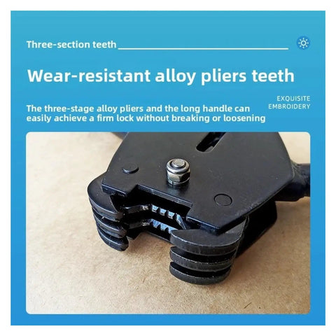 Close-up of wear-resistant alloy pliers teeth for Heavy Duty Silent Manual Strapping Machine Kit With Reinforced Tensioner And Sealer Pliers Aerospace Aluminum.