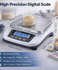 Pro Grade Digital Analytical Balance And Lab Scale With 5000 G Capacity And 0.01 G Precision, stainless steel pan, LED display