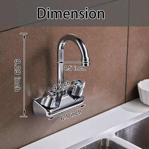 Beefy Pro Grade Commercial Kitchen Sink Faucet Wall Mount With 4 Inch Center Spout Gooseneck Dual Knob Handles Chrome Details
