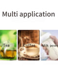 Skip The Lukewarm Sip With This Smart Electric Coffee Mug Warmer Set crafted to keep drinks hot, shown with tea, coffee, and milk powder.