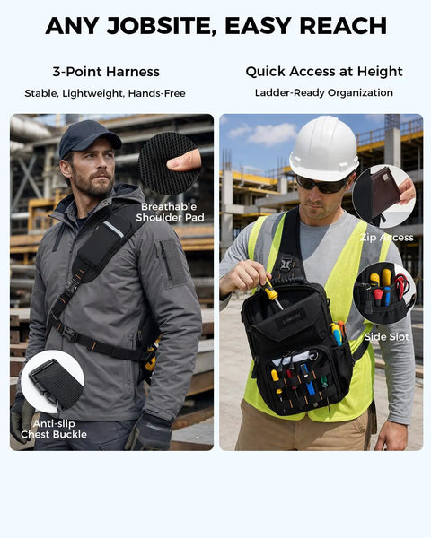 Heavy Duty Electrician Tool Chest Bag With Adjustable Padded Three Point Harness Keeps Your Gear Locked Tight On Ladders Versatile Hvac Chest Pack For Hands Free Trade Hustle