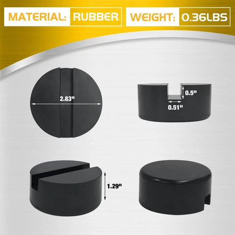 Universal Rubber Jack Pads With Slotted Design Pinch Weld Protector shown in various angles and sizes