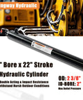 Beefy Heavy Duty Double Acting Hydraulic Cylinder 2 Inch Bore 22 Inch Stroke With 1 Inch Pin Holes SAE 6 Ports 3000 PSI