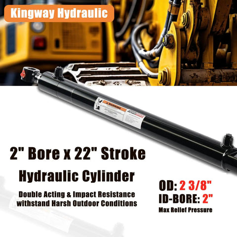 Beefy Heavy Duty Double Acting Hydraulic Cylinder 2 Inch Bore 22 Inch Stroke With 1 Inch Pin Holes SAE 6 Ports 3000 PSI
