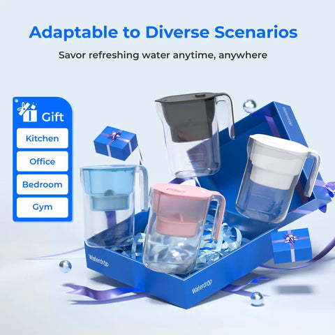 7 Cup Countertop Water Filter Pitcher With NSF Certification 200 Gallon Long Life Filter Budget Friendly Filtration displayed in gift box.