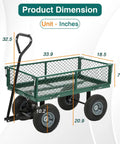 Heavy Duty Garden Cart With 500 Lbs Capacity, Utility Wagon, green metal frame with wheels and 180 degree rotating handle