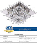Technical details and dimensions of Dimmable Flush Mount Crystal Ceiling Light With Remote Control, LED K9 Crystal 2 Square Mini Lamp.