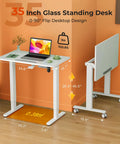 Liftsync 35 Inch Glass Standing Drafting Table With 90 Degree Tilt Adjustable Height For Art Painting And Drawing Foldable Workstation Desk in ergonomic setup.
