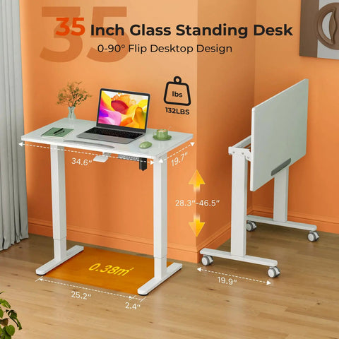 Liftsync 35 Inch Glass Standing Drafting Table With 90 Degree Tilt Adjustable Height For Art Painting And Drawing Foldable Workstation Desk in ergonomic setup.