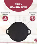 Heavy Duty 14 Inch Cast Iron Dosa Tawa Pre Seasoned Flat Griddle with no chemical coating, ideal for healthy cooking.
