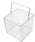 Stainless Steel Ultrasonic Cleaning Basket With Swinging Handle For Small Parts Dip And Drain Design High Temperature Resistant Parts Basket For Equipment And Precision Tools Easy Batch Handling, square mesh view
