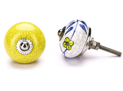 Fresh Ceramic Kitchen Cabinet Knobs And Dope Drawer Pulls For A Total Home Vibe Upgrade Pack Of Twelve Multi Red Heart Handpainted Handles For Cupboards And Furniture - yellow and blue ceramic knobs with silver accents.