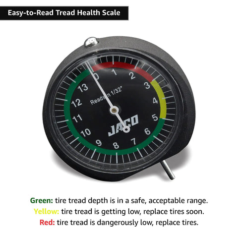 TreadPro Tire Tread Depth Gauge Dial Type Reads In One Thirty Second Inch Increments With 32nds Scale Color Coded for Cars