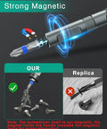 Comparison of magnetic strength in a Magnetic Ratchet Screwdriver Set, highlighting screw retention with 8 S2 Steel Bits.