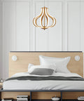 Sleek Gold LED Chandelier Pendant Lights With 4000K Brightness Dimmable And Adjustable Hanging Fixture in bedroom setting