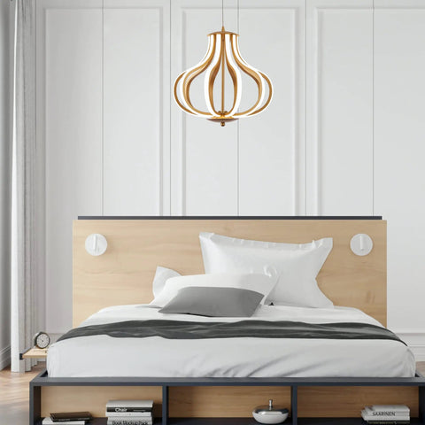 Sleek Gold LED Chandelier Pendant Lights With 4000K Brightness Dimmable And Adjustable Hanging Fixture in bedroom setting