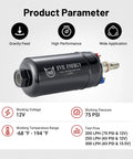 External Inline Fuel Pump 12V High Flow 300 LPH With 60mm Bracket Clamp Black For EFI Systems Beefed Up 75 PSI Output