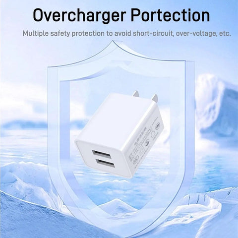 All In One USB Charger For Electric Toothbrushes And Water Flossers, 5V 2.5A Wall Adapter Type A shown with safety features