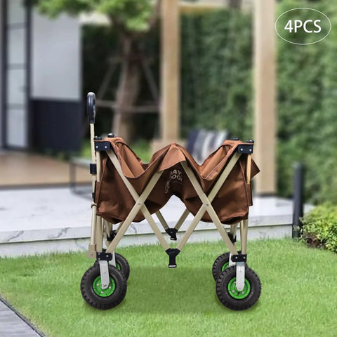 10 Inch Heavy Duty Pneumatic Casters Set Of 4, Swivel And Rigid Air Ride Tires, Industrial Bolt On Wheels For Carts on a folding cart outdoor.