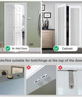 Visual guide for Metal Bifold Door Lock For Double Doors Kidproof Closets Cabinets And Pantries No Tool Install 4 Pack on doors.