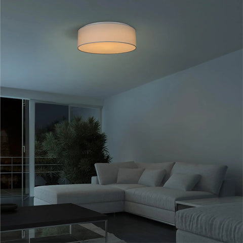 Flush Mount Ceiling Light With Fabric Drum Shade, 15.75 Inch Diameter, 22W LED, Warm White 3000K, Cozy Vibe For Bedroom Living Room Kitchen Hallway